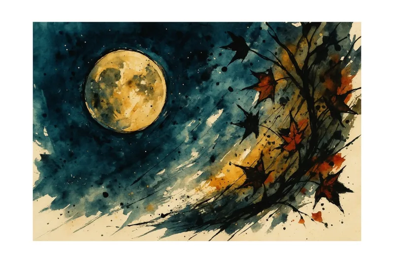 Moon Night Autumn Stickdatei – Natur