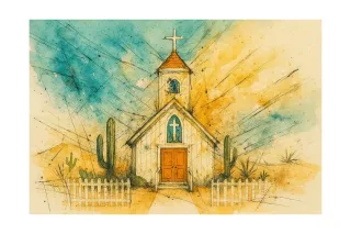 Church Desert Watercolor Stickdatei – Natur