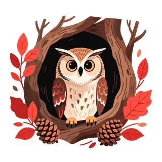 Owl Forest owl Autumn leaves Stickdatei