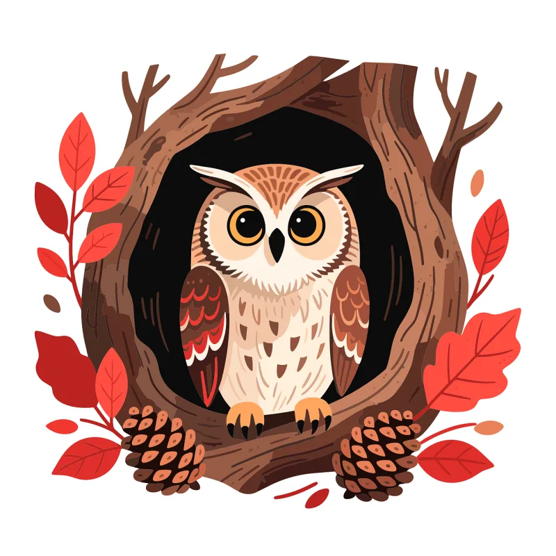 Owl Forest owl Autumn leaves Stickdatei – Tiere