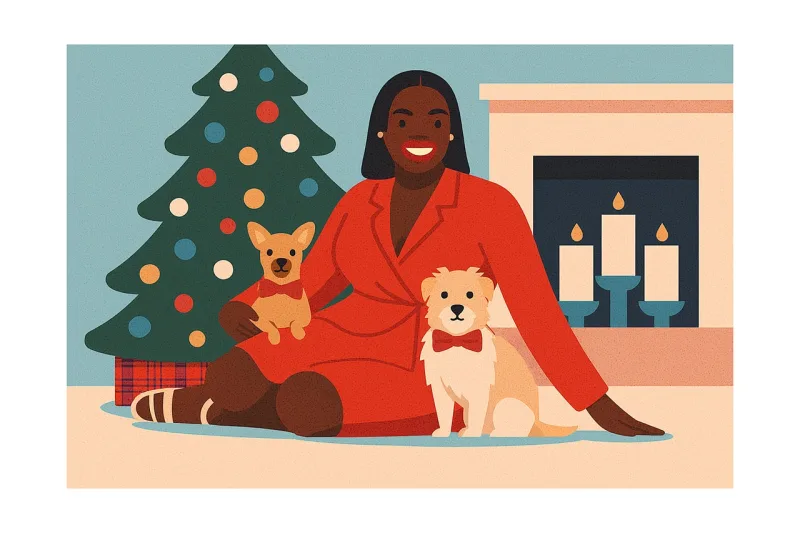 Christmas Woman Dog Stickdatei – Weihnachten