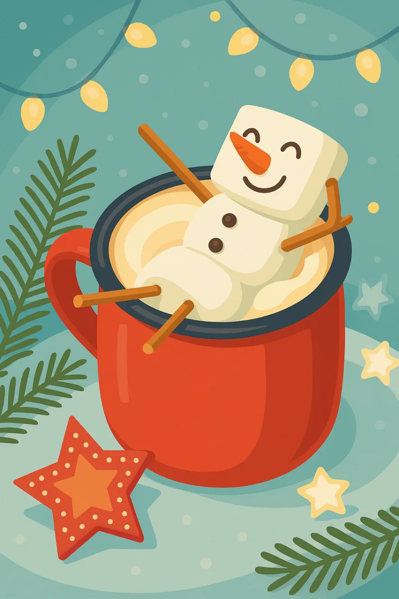Christmas illustration Hot chocolate art Marshmallow snowman Stickdatei – Weihnachten