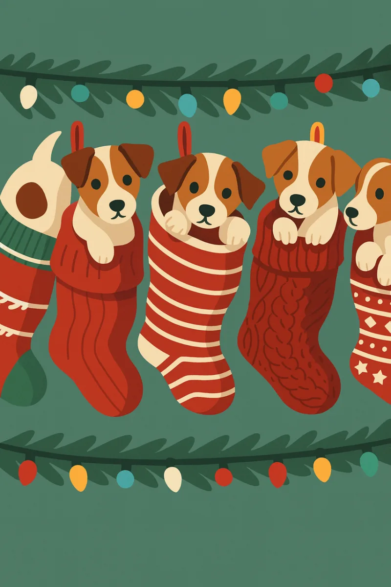 Christmas puppies Cute dog illustration Holiday stockings art Stickdatei – Weihnachten