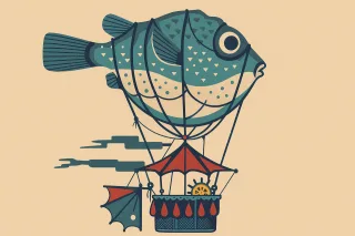 Steampunk illustration Fantasy airship Fish balloon art Stickdatei – Kinder