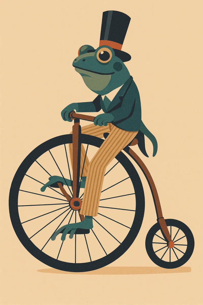 Frog illustration Vintage bicycle art Penny farthing drawing Stickdatei – Sport