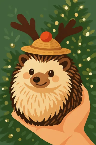 Hedgehog illustration Cute christmas art Holiday animal drawing Stickdatei