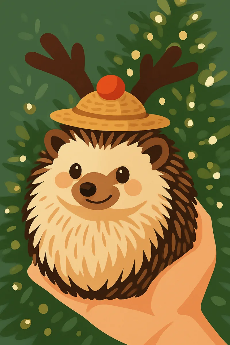 Hedgehog illustration Cute christmas art Holiday animal drawing Stickdatei – Tiere