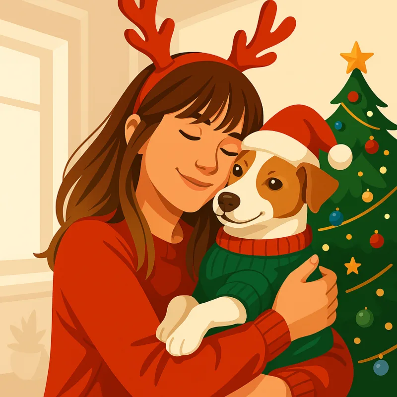 Christmas illustration Girl and dog Holiday pet art Stickdatei – Weihnachten