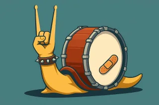 Rock snail illustration Funny music art Drummer cartoon Stickdatei