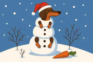 Dachshund snowman Christmas dog illustration Cute winter art Stickdatei – Weihnachten