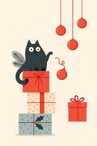 Christmas cat illustration Cute holiday art Festive kitty drawing Stickdatei – Weihnachten