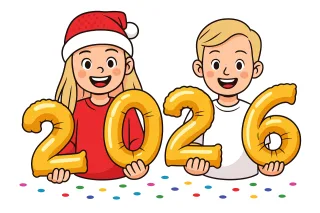New year 2026 2026 celebration Kids holding numbers Stickdatei