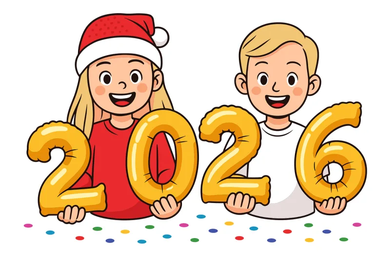 New year 2026 2026 celebration Kids holding numbers Stickdatei – Kinder