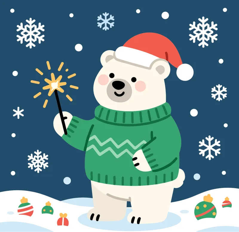 Christmas bear Cute polar bear Festive illustration Stickdatei – Weihnachten