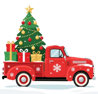 Christmas truck Red vintage truck Holiday pickup truck Stickdatei